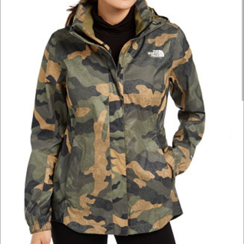 North Face Small Resolve II Camo Rain Parka Jacket Hooded Zipped Coat